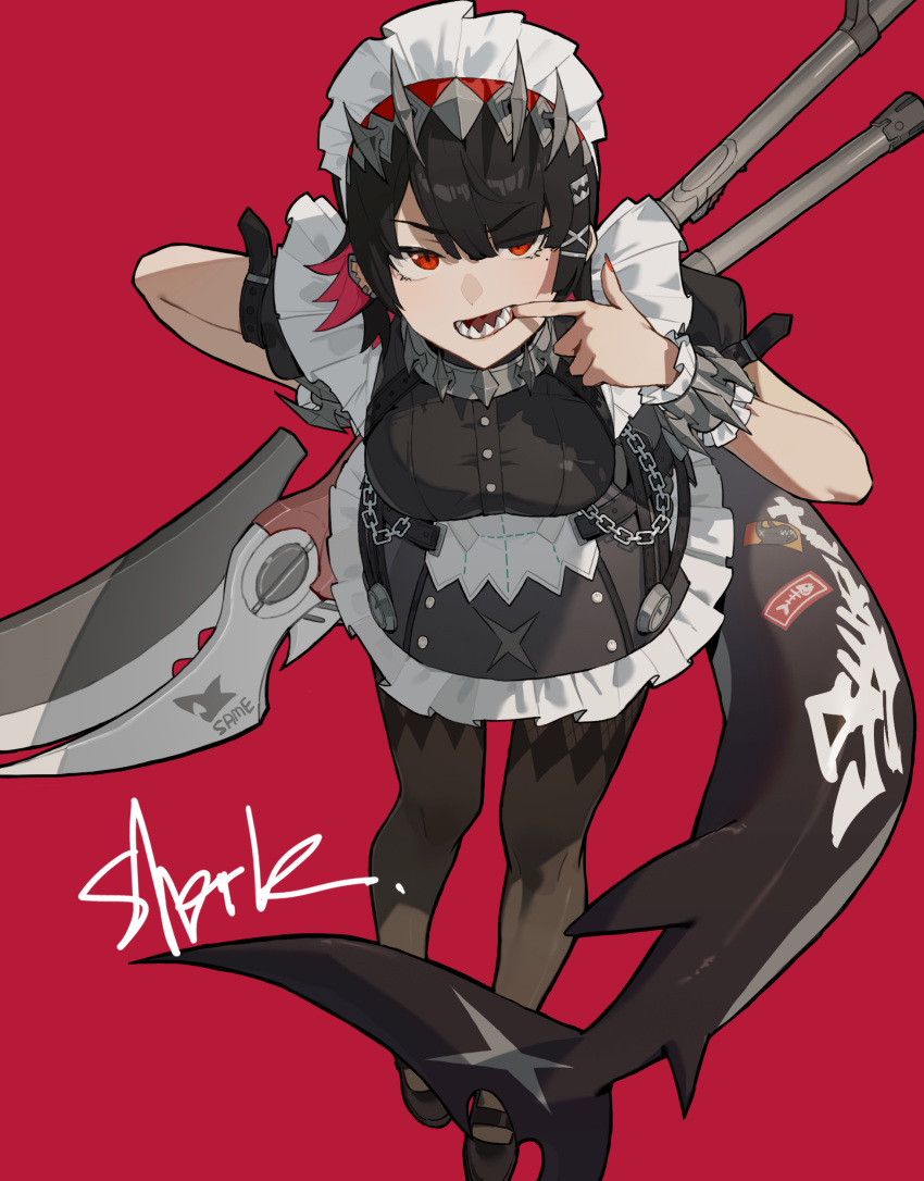 1girl, absurdres, black_hair, colored_inner_hair, commentary, ellen_joe, fins, fish_tail
