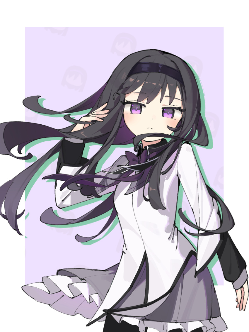 1girl, afterimage, akemi_homura, akemi_homura_(magical_girl), biluoyao, black_hair, black_hairband, black_pantyhose
