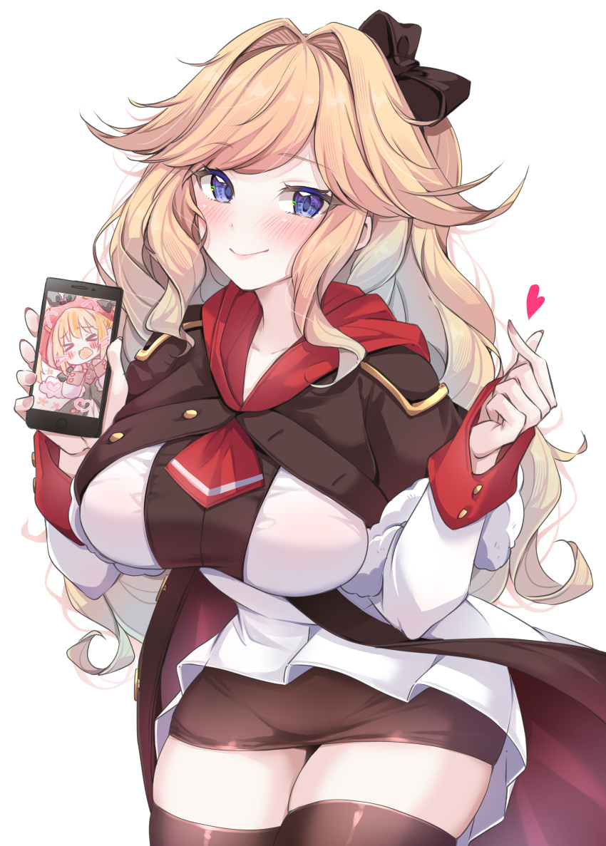 >_<, 1girl, :d, absurdres, azur_lane, black_bow, black_capelet, black_ribbon