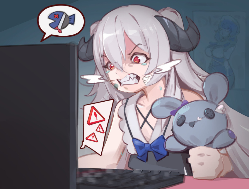 1girl, aiko_(phase_connect), bandage_on_face, bandages, bandaid, bandaid_on_face, black_dress, black_horns