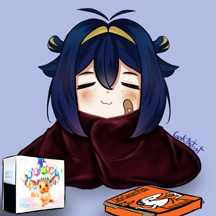 1girl, :3, antenna_hair, blonde_hair, blue_hair, blush, box, chibi