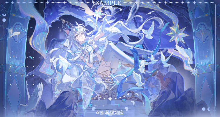 1girl, absurdres, blue_hair, crown, dress, full_body, gepinaibao, gloves