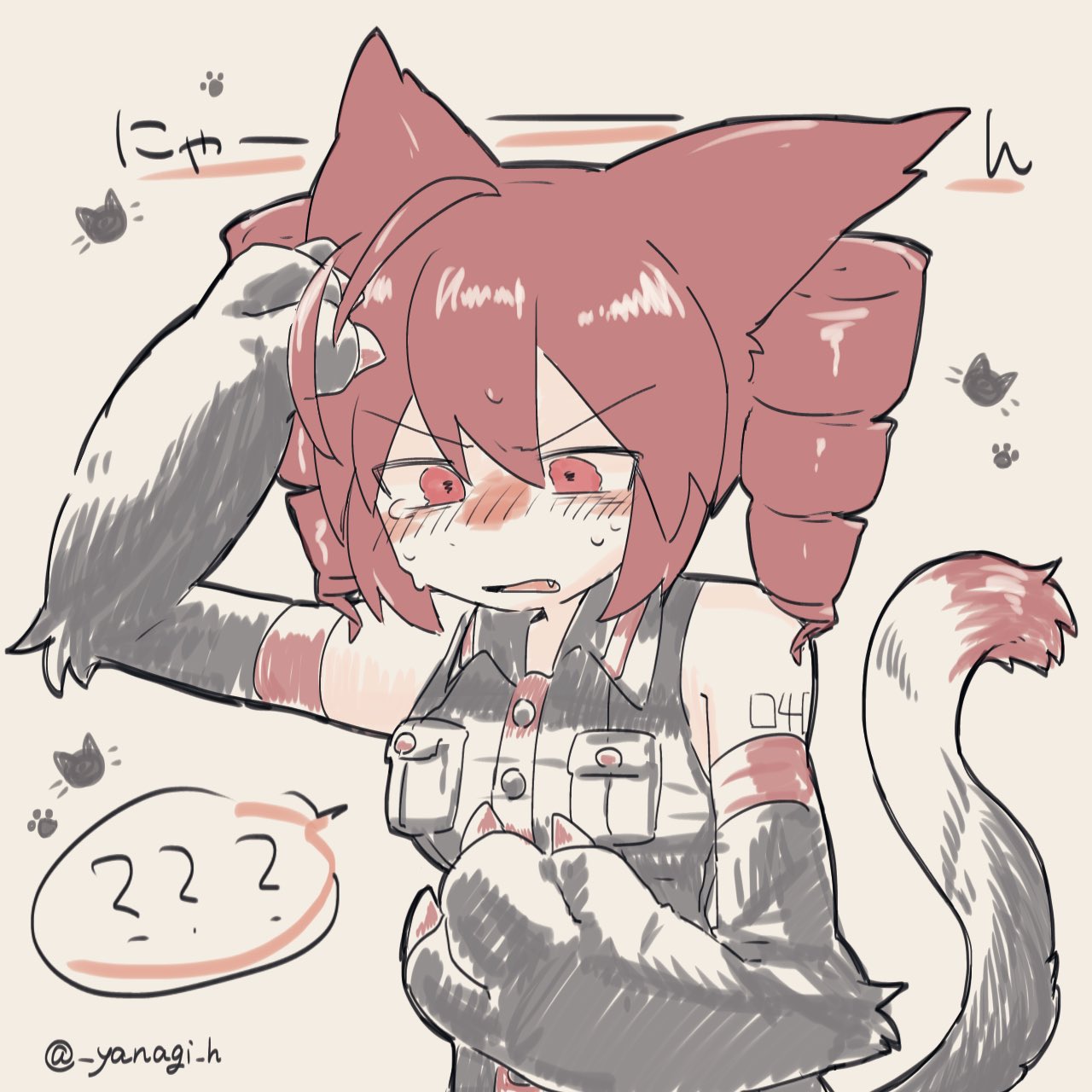 ?, animal_ears, cat_ears, cat_girl, cat_tail, drill_hair, highres, implied_transformation