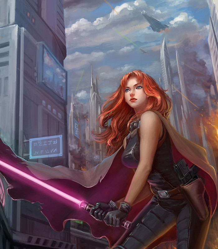 1girl, black_bodysuit, black_gloves, bodysuit, brown_cape, building, cape, city