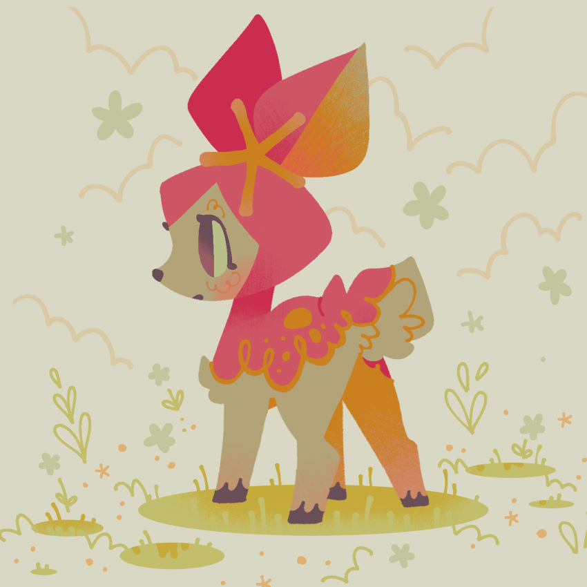 animal_focus, astroeden, blush, deer, deerling, deerling_(spring), english_commentary, flower