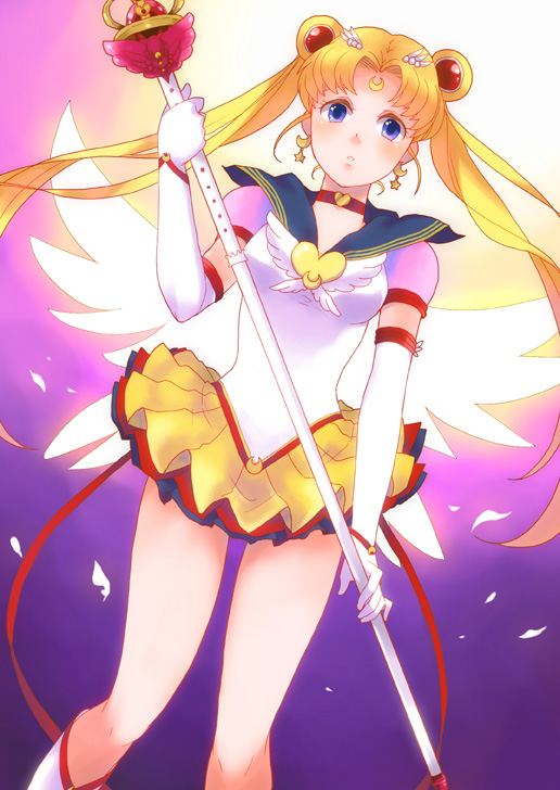 :o, bishoujo_senshi_sailor_moon, blonde_hair, blue_eyes, boots, choker, double_bun, earrings