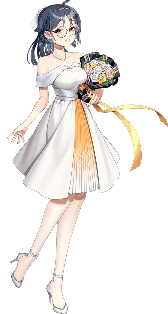1girl, akasaka_yuzu, black_eyes, black_hair, bouquet, breasts, dress, full_body