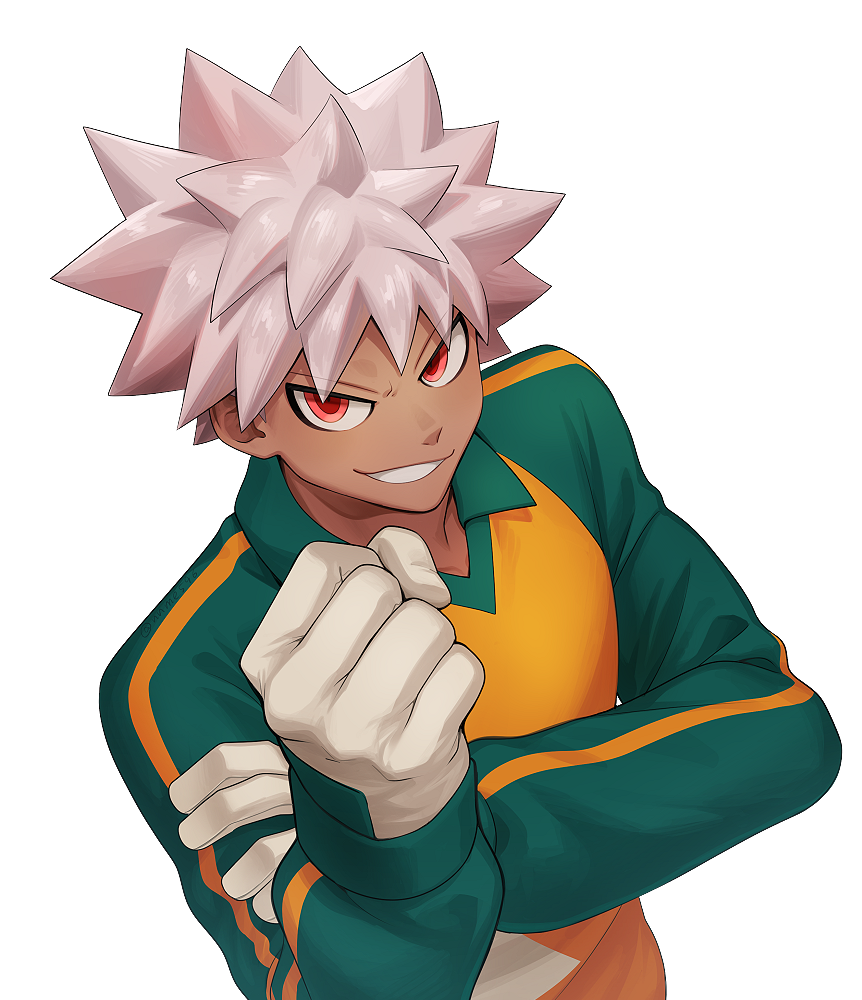1boy, collar, dantouya_kanata, gloves, green_shirt, grin, inazuma_eleven_(series), inazuma_eleven_victory_road
