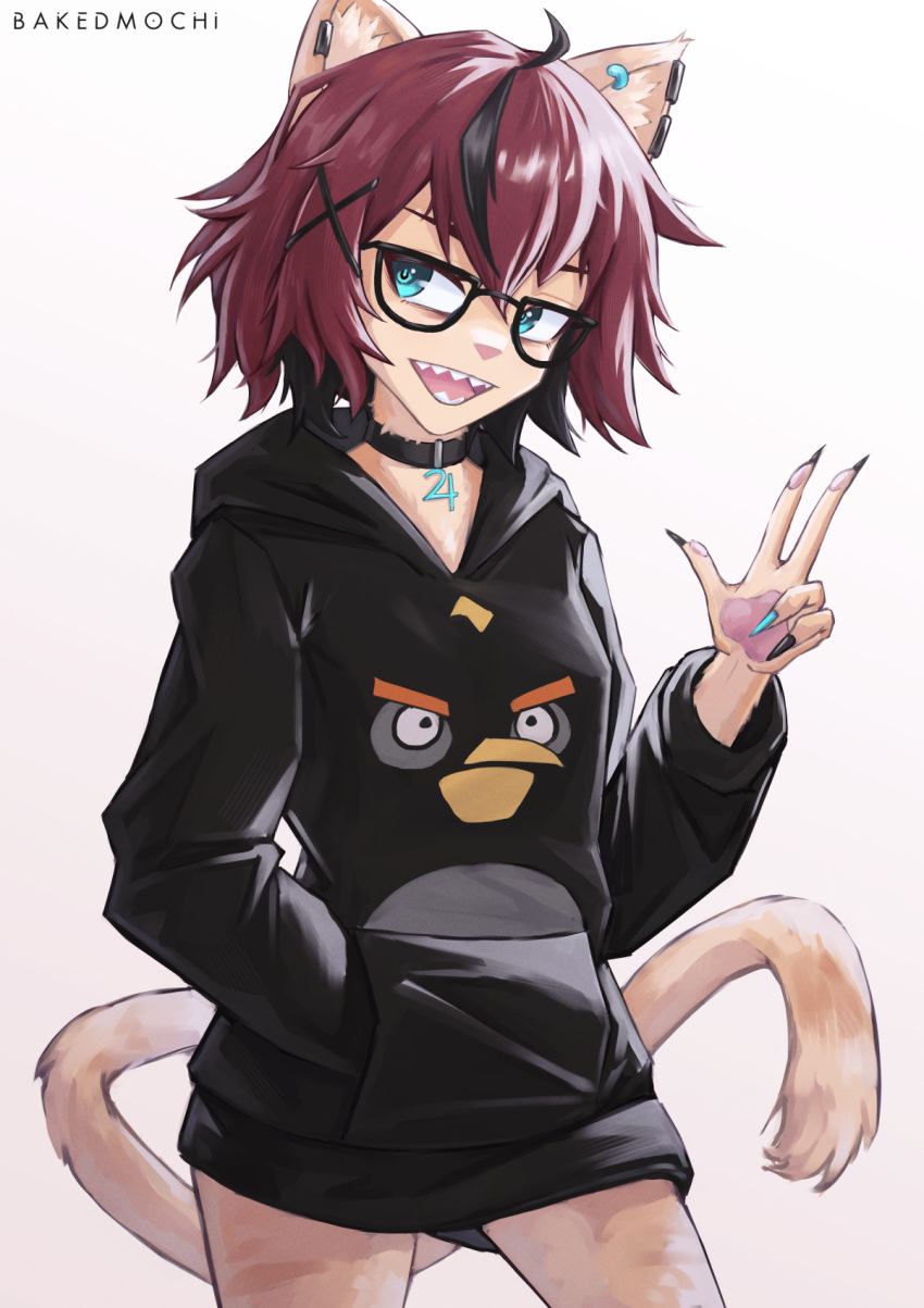1girl, aeiou_(yoako), ahoge, angry_birds, animal_ears, aqua_eyes, aqua_nails, artist_name