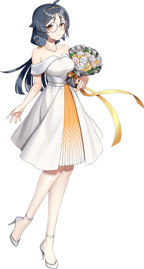 1girl, akasaka_yuzu, black_eyes, black_hair, bouquet, breasts, dress, full_body