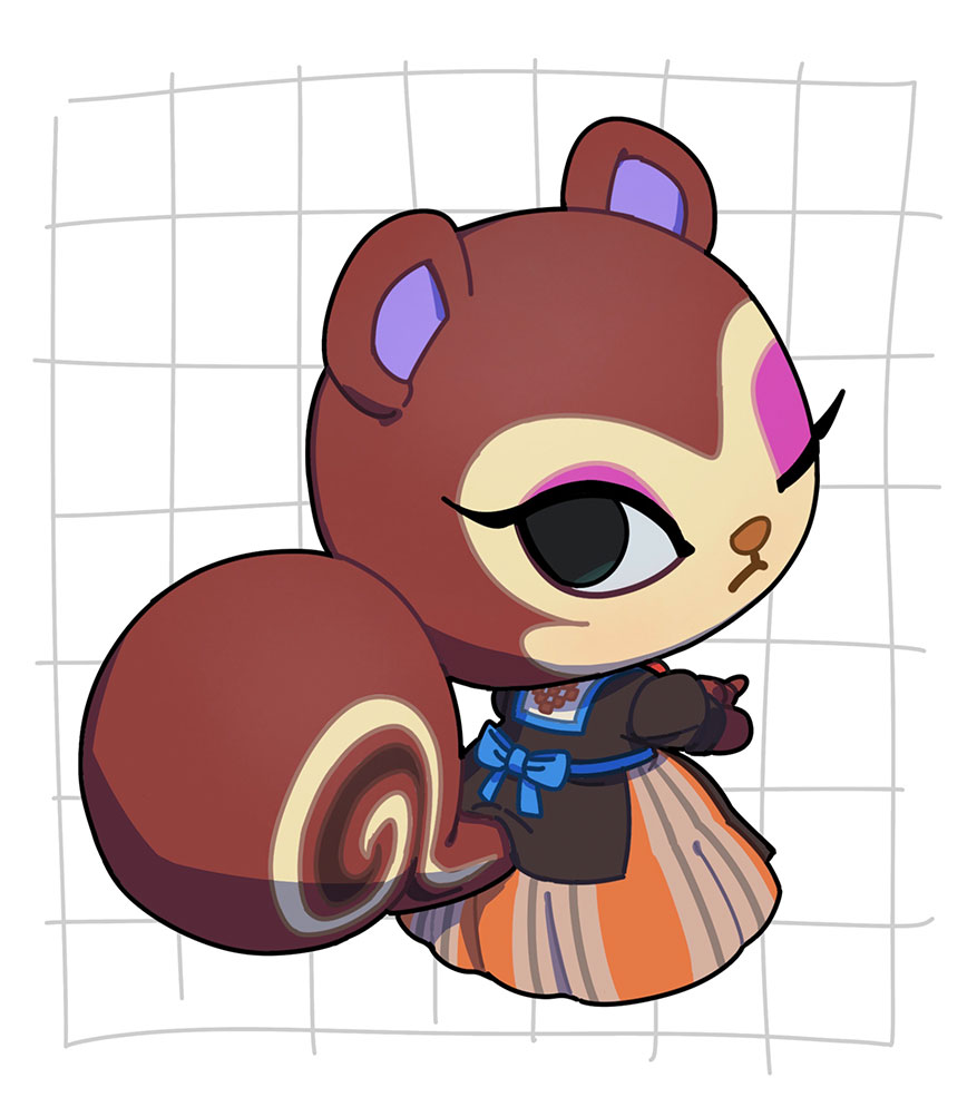 1girl, animal_crossing, animal_ears, animal_nose, apron, black_eyes, brown_apron, brown_fur