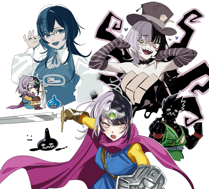 1girl, alternate_costume, black_hair, black_hat, blue_tunic, bodysuit, breasts, brown_gloves
