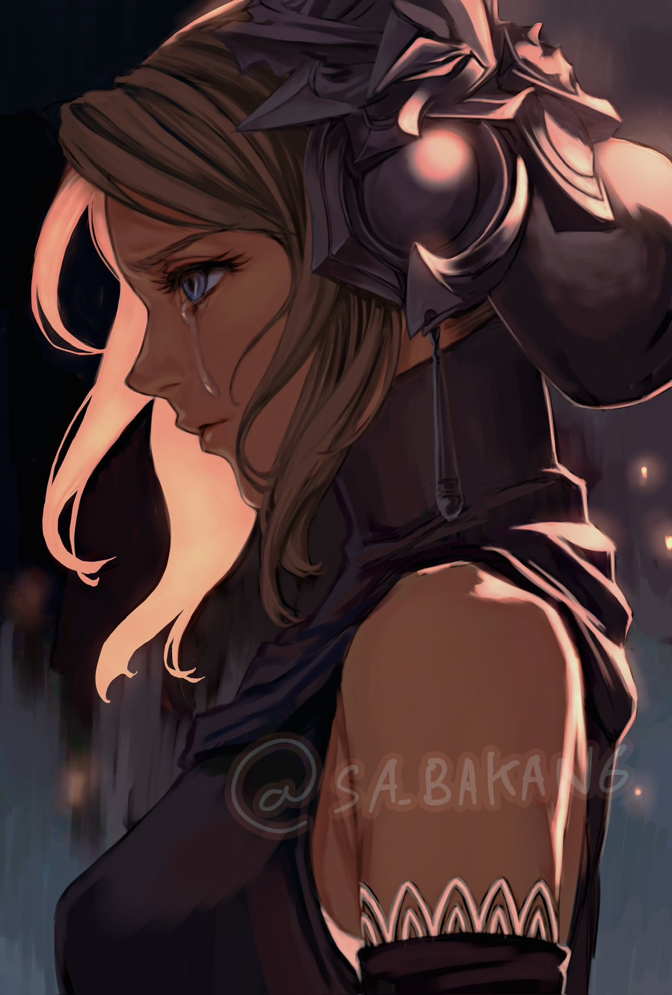 1girl, blue_eyes, brown_hair, closed_mouth, crying, crying_with_eyes_open, drag-on_dragoon, drag-on_dragoon_1