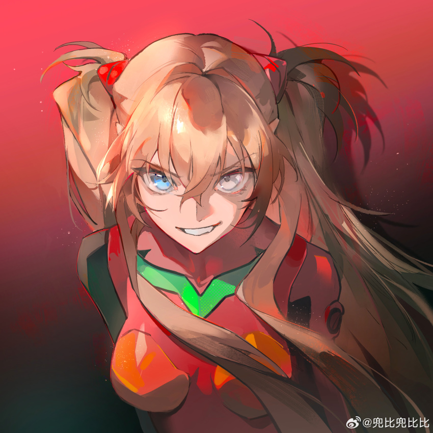 1girl, blue_eyes, bodysuit, breasts, brown_hair, eva_(metal_gear), gradient_background, grin