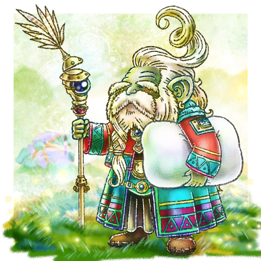 1boy, beard, black_robe, blue_gemstone, braid, braided_beard, brown_shoes, chanmaru_8_time