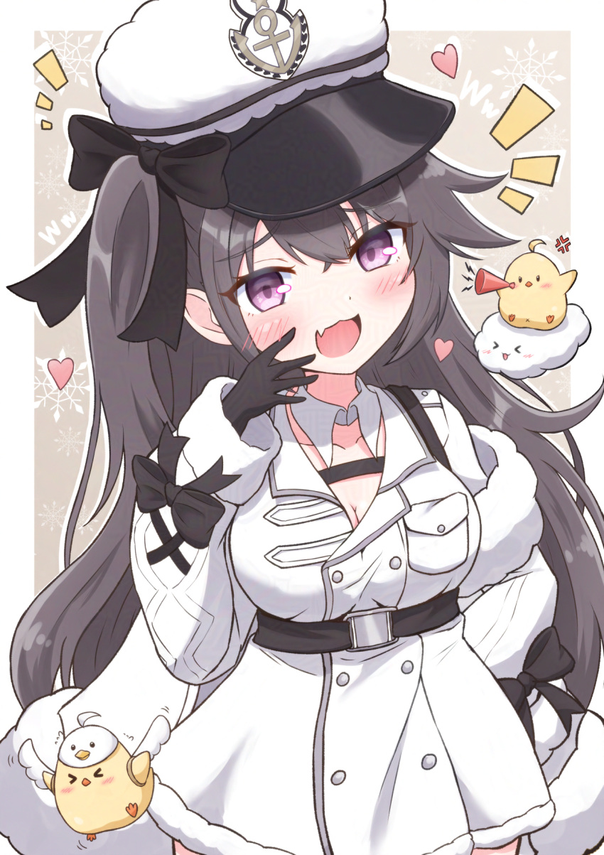 >_<, 1girl, :d, ahoge, anger_vein, azur_lane, belt, bird