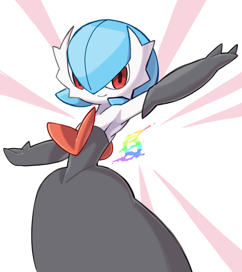 alternate_color, black_gloves, blue_hair, bob_cut, colored_skin, dress, elbow_gloves, gardevoir