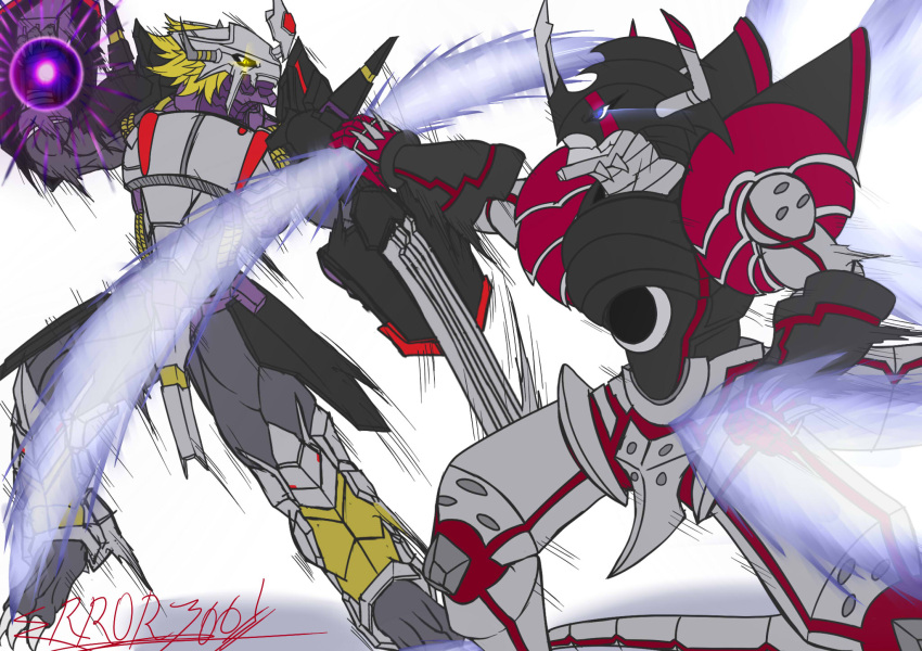 black_hole, blackwargreymon_x-antibody, blonde_hair, claw_pose, claws, digimon, digimon_(creature), errork03