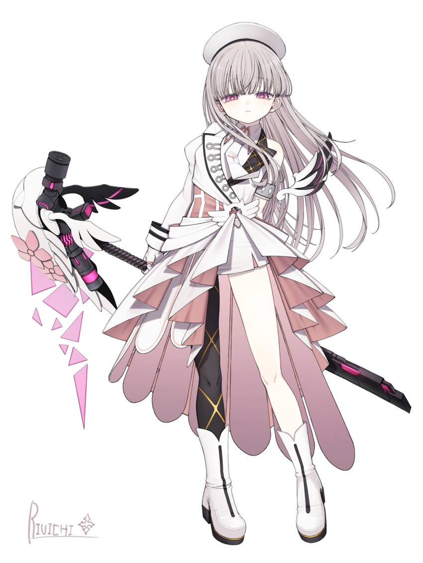 1girl, announcement_celebration, arisaka_aruka, dress, full_body, highres, holding, holding_behind_back