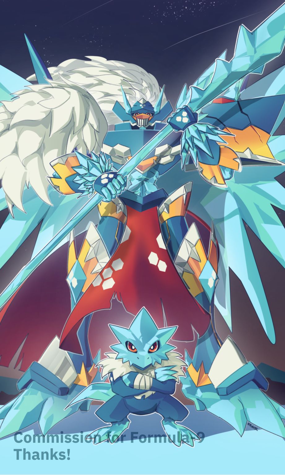 black_background, blucomon, commission, digimon, digimon_(creature), dragon, hexeblaumon, highres