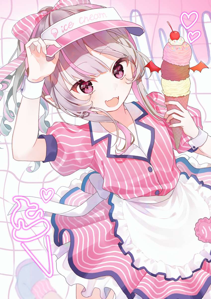 1girl, 393_kani_(sakusa_kani), absurdres, adjusting_clothes, adjusting_headwear, alternate_costume, alternate_hairstyle, apron