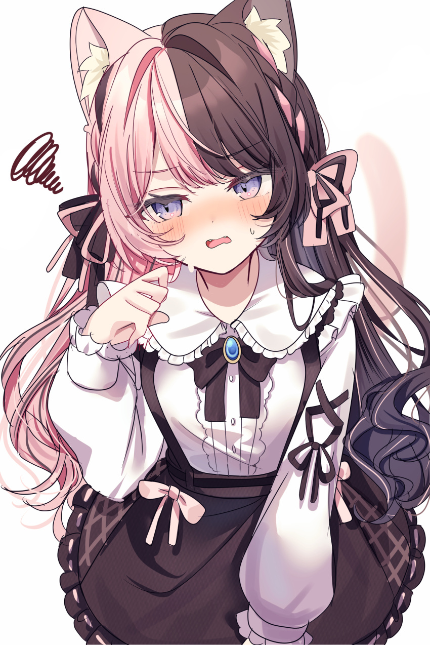 1girl, absurdres, animal_ears, black_bow, black_skirt, blue_eyes, blush, bow