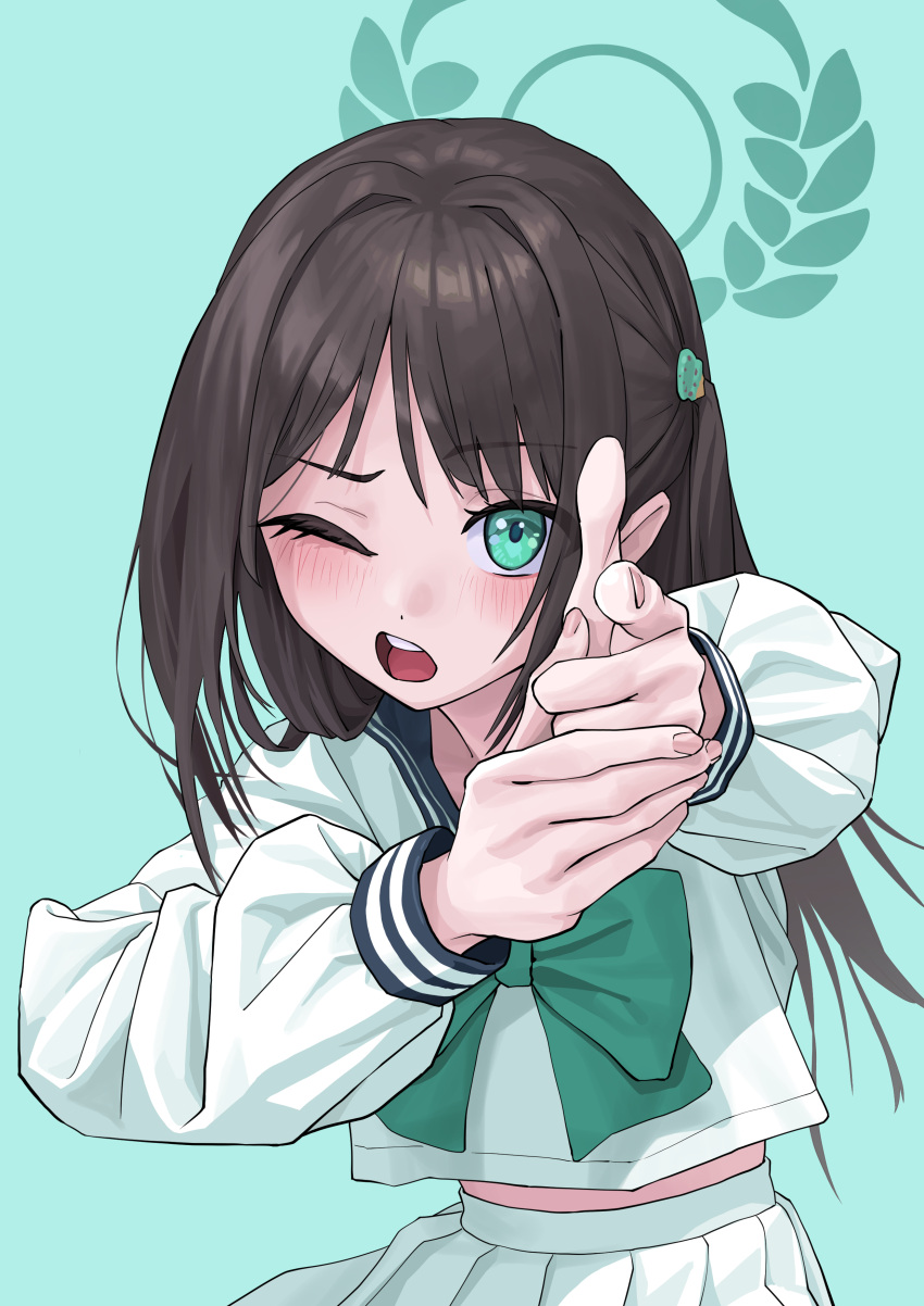 1girl, ;o, absurdres, aiming, aiming_at_viewer, airi_(blue_archive), blue_archive, blush