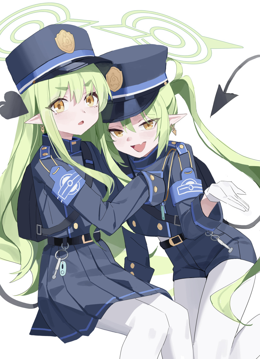 2girls, :d, absurdres, armband, backpack, bag, belt, belt_buckle