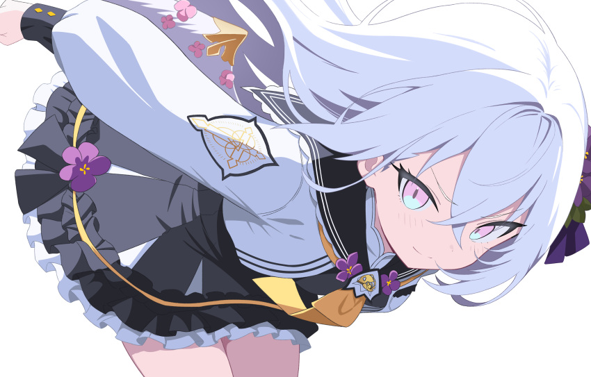 1girl, absurdres, azusa_(blue_archive), bent_over, black_dress, blue_archive, blush, c-r-carlos