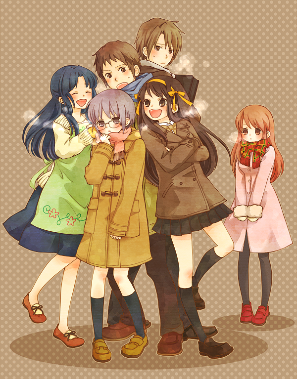 asakura_ryouko, bad_id, blue_eyes, blue_hair, blush, brown_eyes, brown_hair, casual