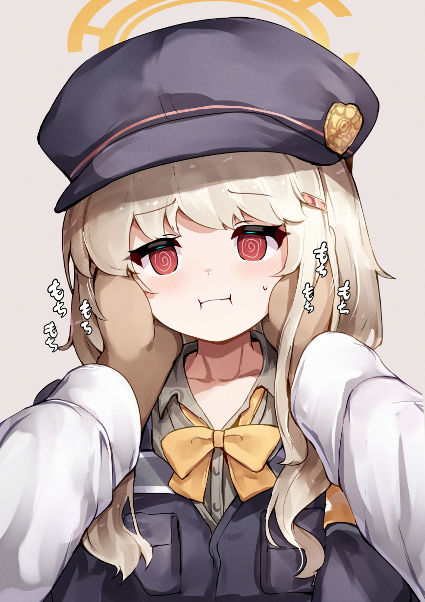 1boy, 1girl, aoba_(blue_archive), blonde_hair, blue_archive, closed_mouth, collarbone, grabbing_another's_head