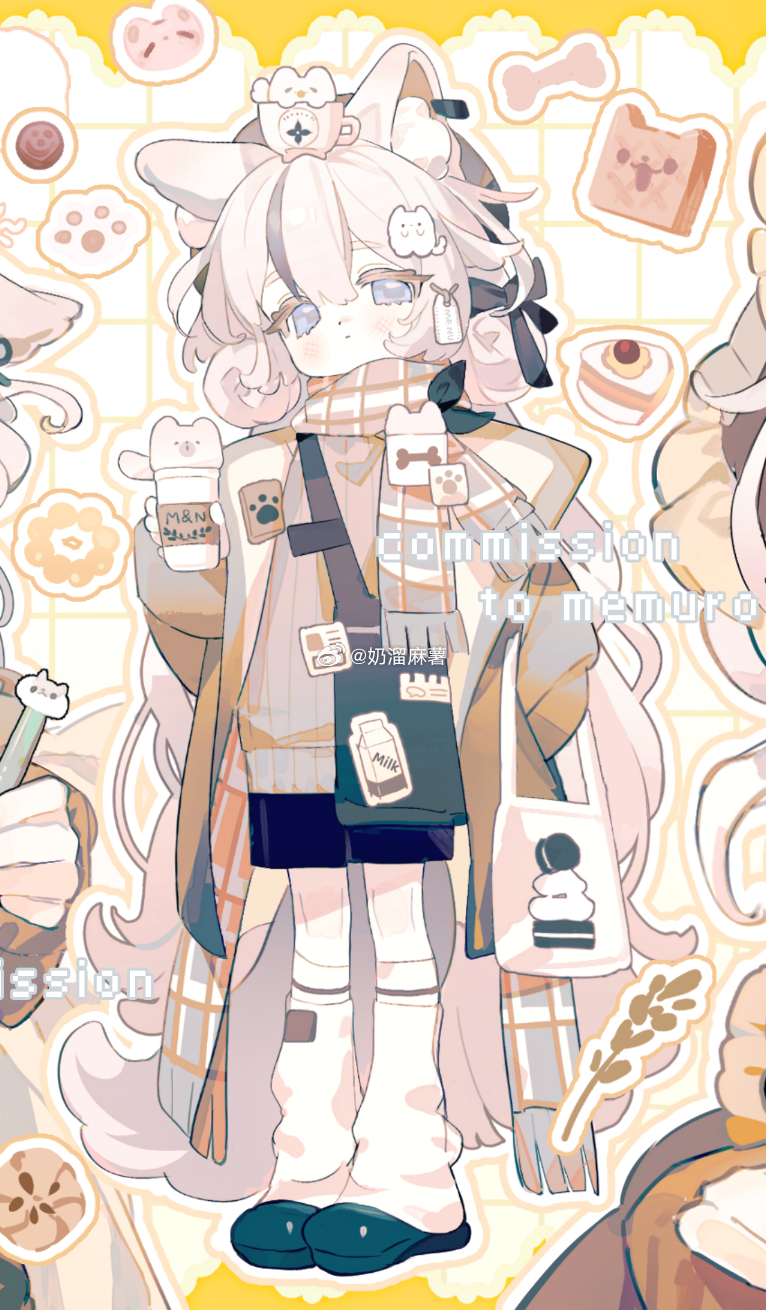 1girl, animal_ears, anklet, bag, blue_eyes, cup, highres, jewelry