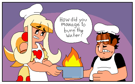 1boy, 1girl, apron, bad_food, breasts, casserole, chef, chef_hat