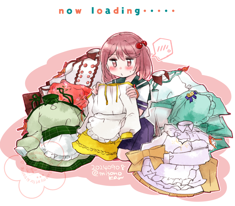 1girl, bell, blue_sailor_collar, blue_skirt, dated, dress, frilled_dress, frills