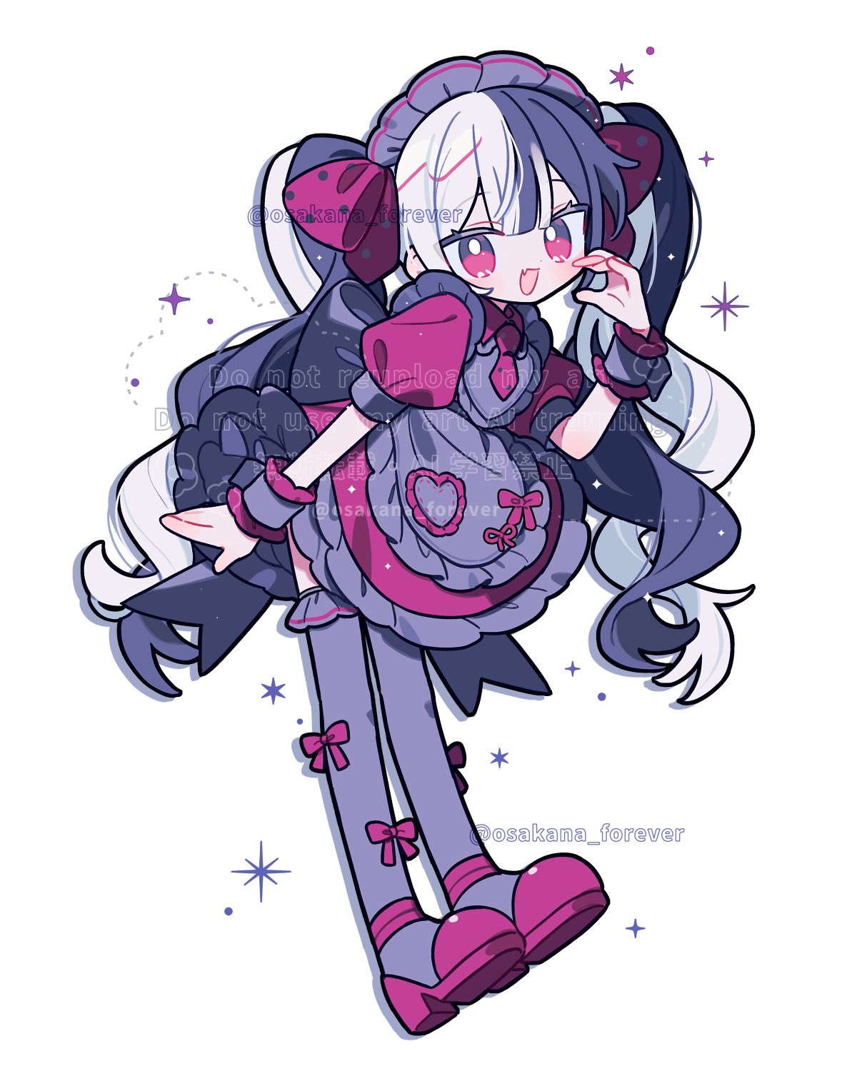 1girl, apron, black_hair, character_request, copyright_request, curly_hair, dress, full_body