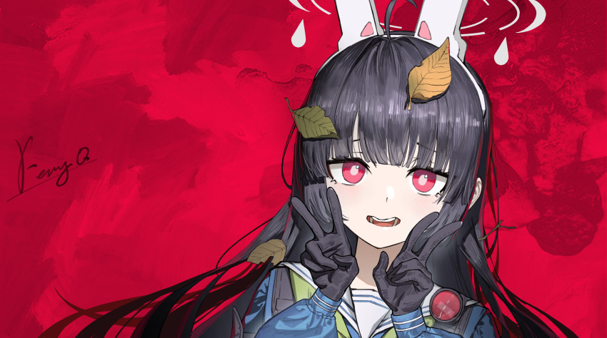 1girl, absurdres, animal_ear_hairband, animal_ears, black_gloves, black_hair, blue_archive, blunt_bangs