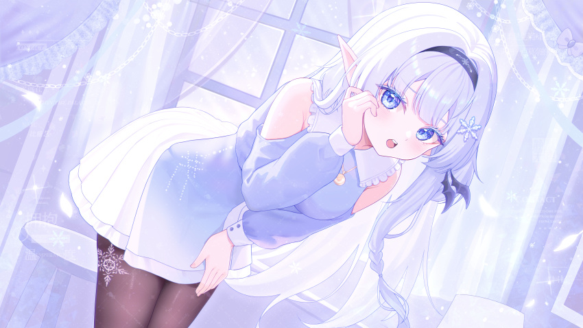 1girl, absurdres, bare_shoulders, bibixart, black_hair, blue_eyes, blue_vest, breasts