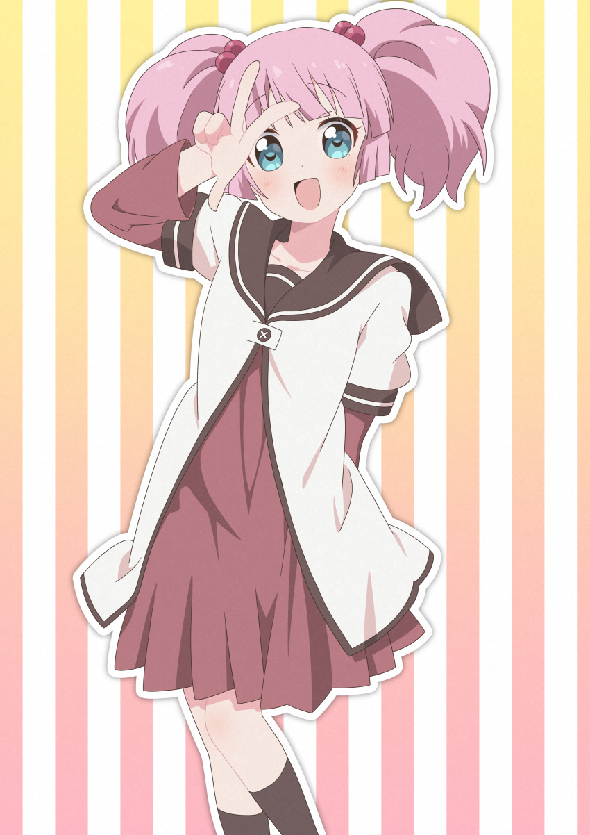 1girl, absurdres, black_socks, blue_eyes, blush, hair_bobbles, hair_ornament, highres