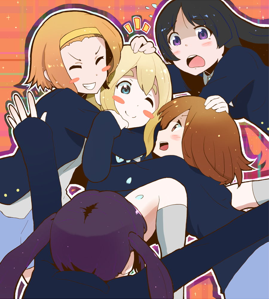 black_hair, blonde_hair, blush_stickers, brown_eyes, brown_hair, carlos_(artist), carlos_toshiki, closed_eyes