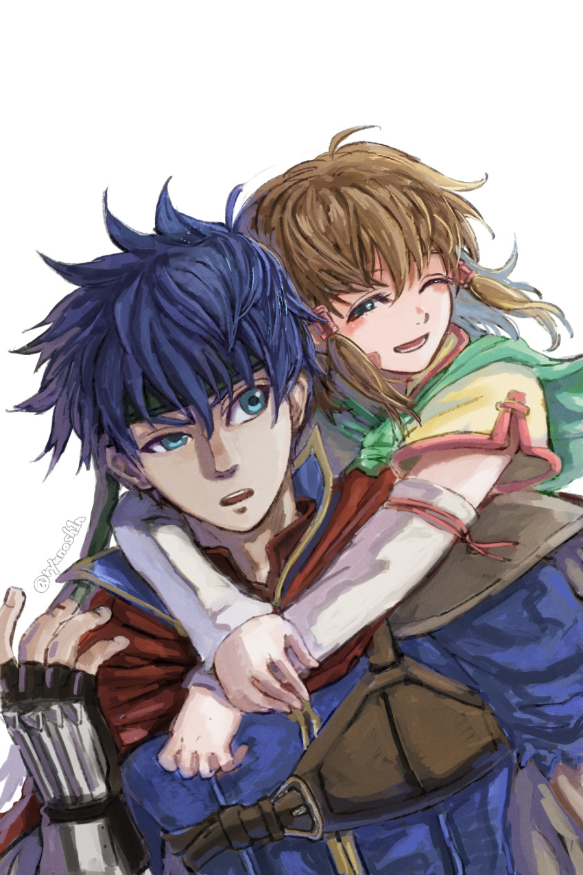 1boy, 1girl, blue_eyes, brother_and_sister, brown_hair, fire_emblem, fire_emblem:_path_of_radiance, green_headband