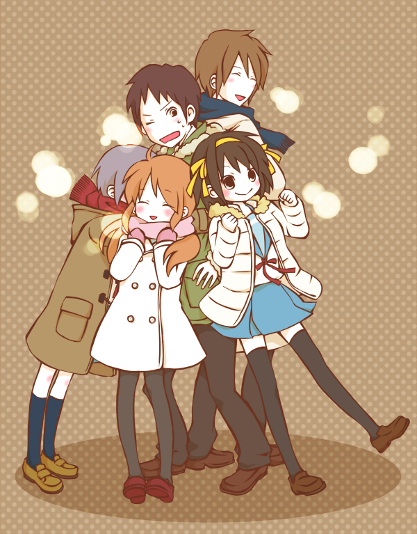 bad_id, brown_eyes, brown_hair, coat, grey_hair, hiding, koizumi_itsuki, kyon