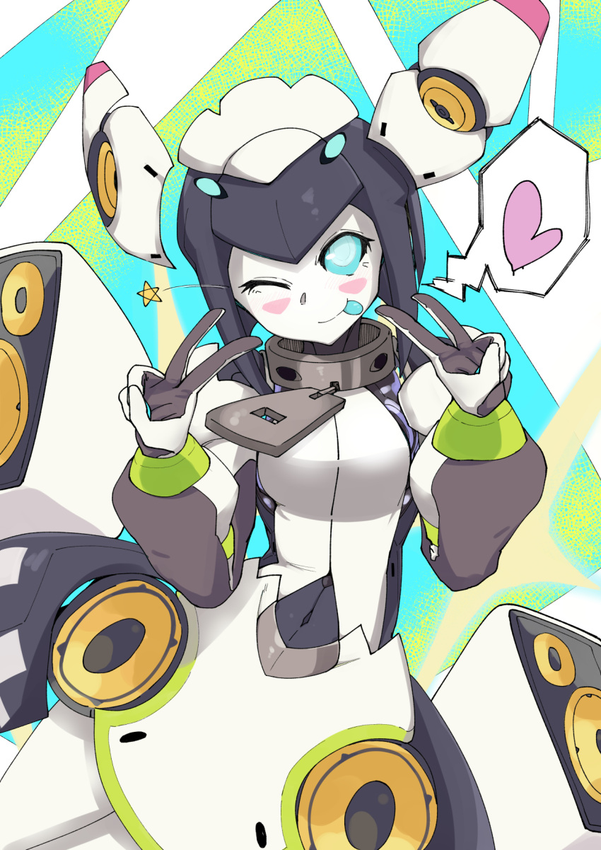 1girl, android, blue_eyes, blue_sclera, blue_tongue, blush, clothed_robot, colored_sclera