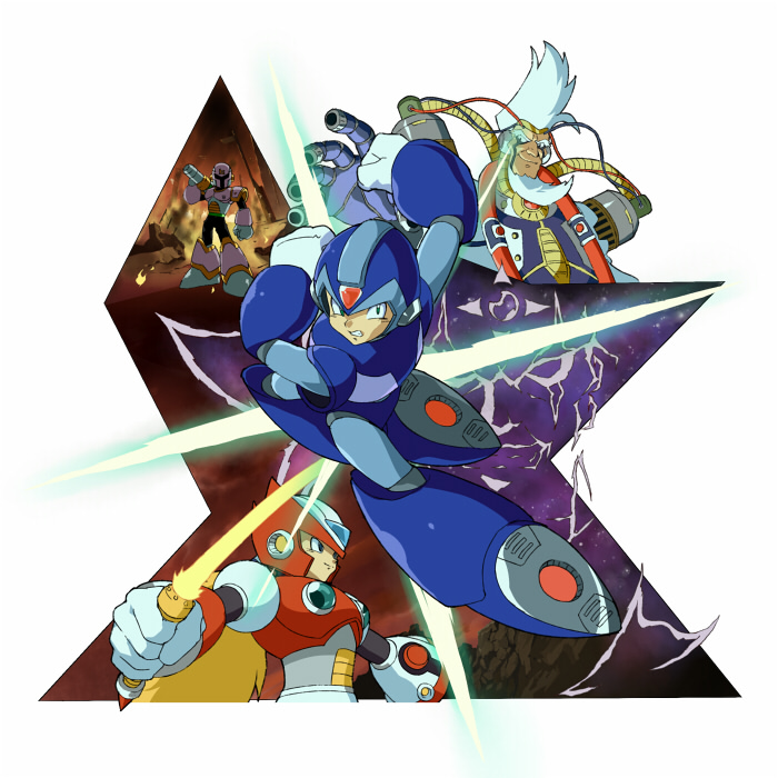 4boys, android, arm_cannon, armor, beard, blonde_hair, blue_armor, blue_helmet