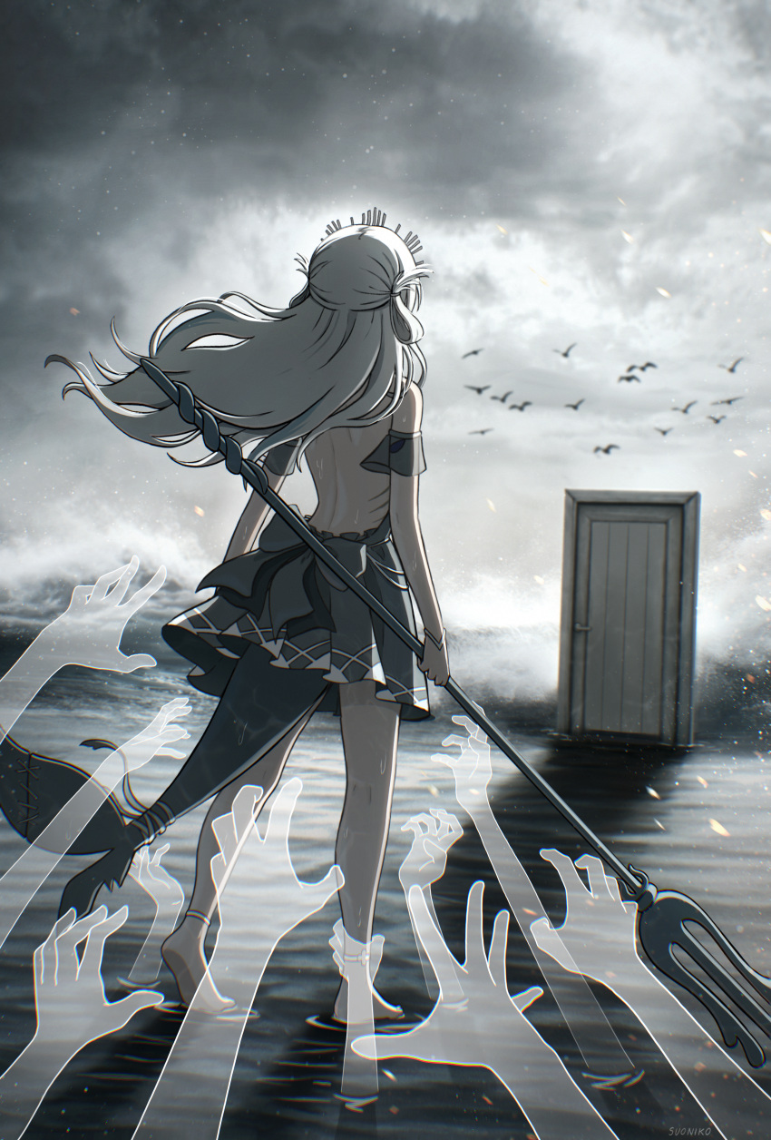 1girl, absurdres, alternate_costume, anklet, artist_name, ash_again_(gawr_gura), back_bow, backless_dress