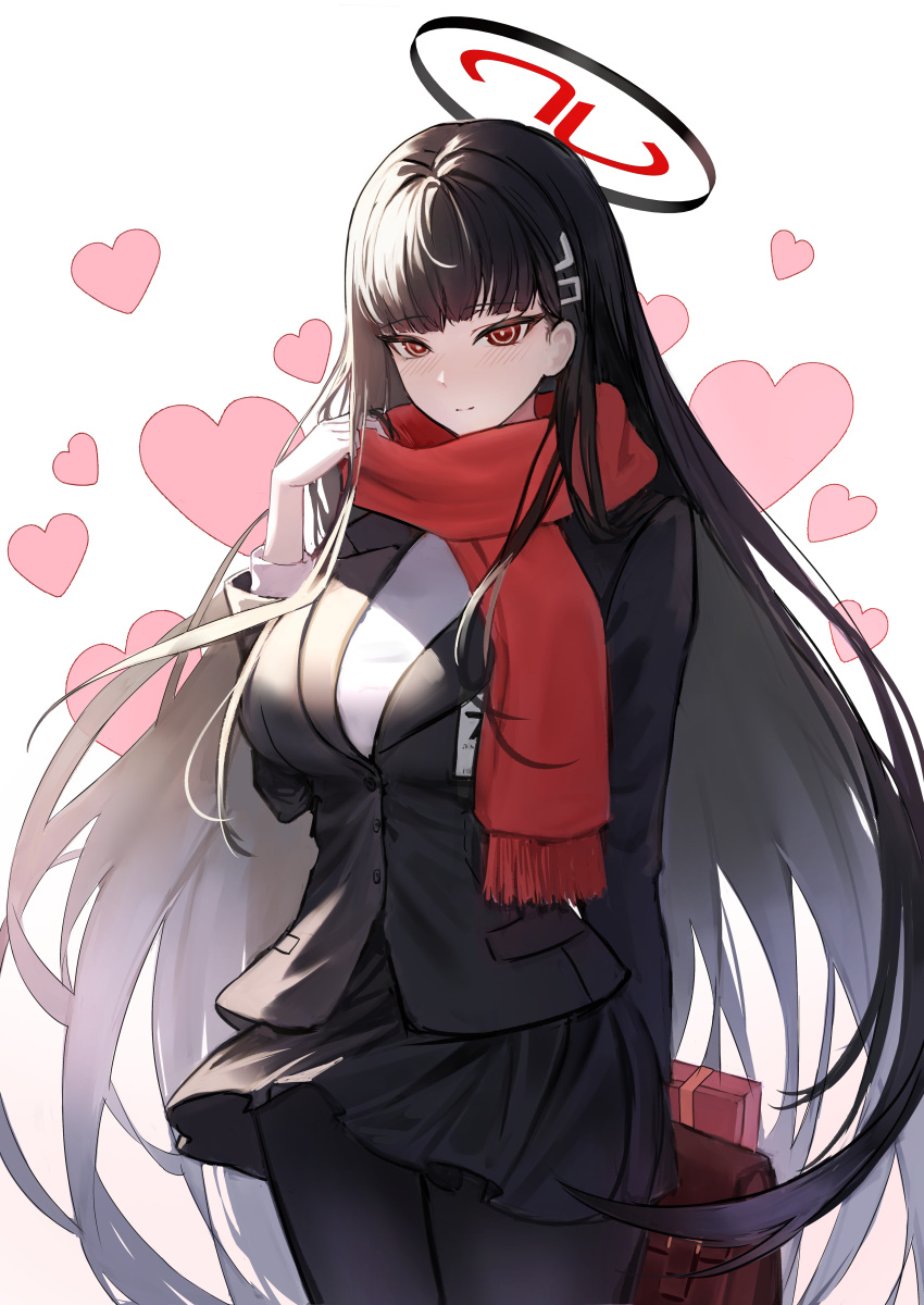 1girl, absurdres, bag, black_hair, black_jacket, black_pantyhose, black_skirt, blue_archive