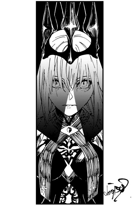 1girl, black_dress, crown, dmgj5487, dress, fate/grand_order, fate_(series), hair_between_eyes, long_hair, looking_at_viewer, monochrome, morgan_le_fay_(fate), morgan_le_fay_(queen_of_winter)_(fate), ponytail, solo, veil