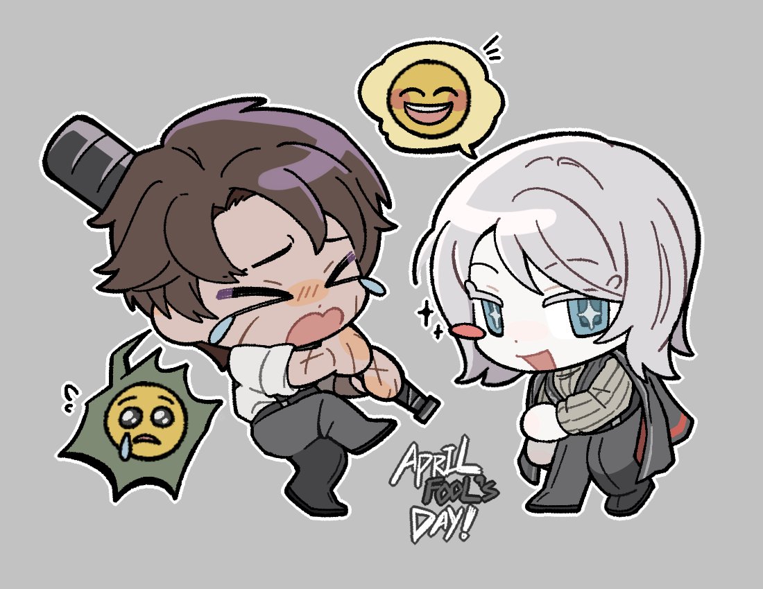 1boy, 1girl, baseball_bat, black_coat, black_pants, black_vest, blue_eyes, chibi