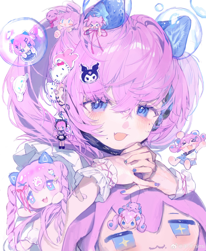 1girl, absurdres, animal_ears, banbanimi, bandaid, blue_eyes, blush, ear_piercing