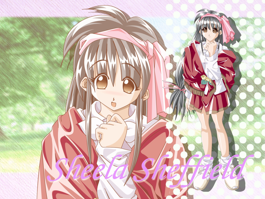 1girl, atelier-moo, black_hair, blouse, blush, bow, brown_eyes, cardigan