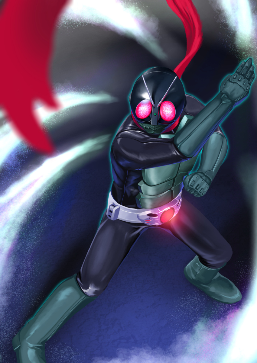 1boy, absurdres, antennae, arm_up, armor, armored_bodysuit, belt, black_background